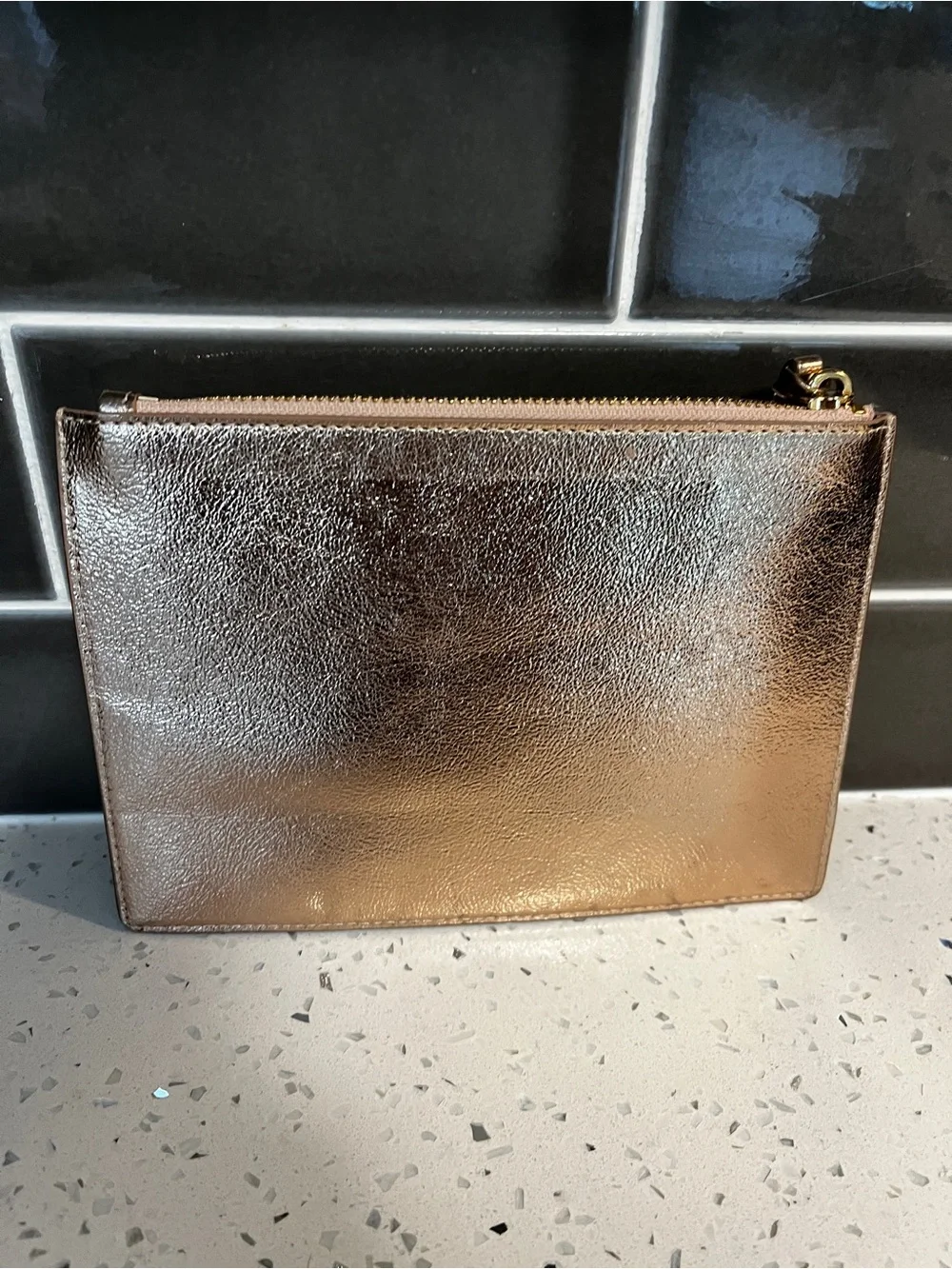 Kate Spade New York Metallic Rose Gold Leather Wristlet Clutch